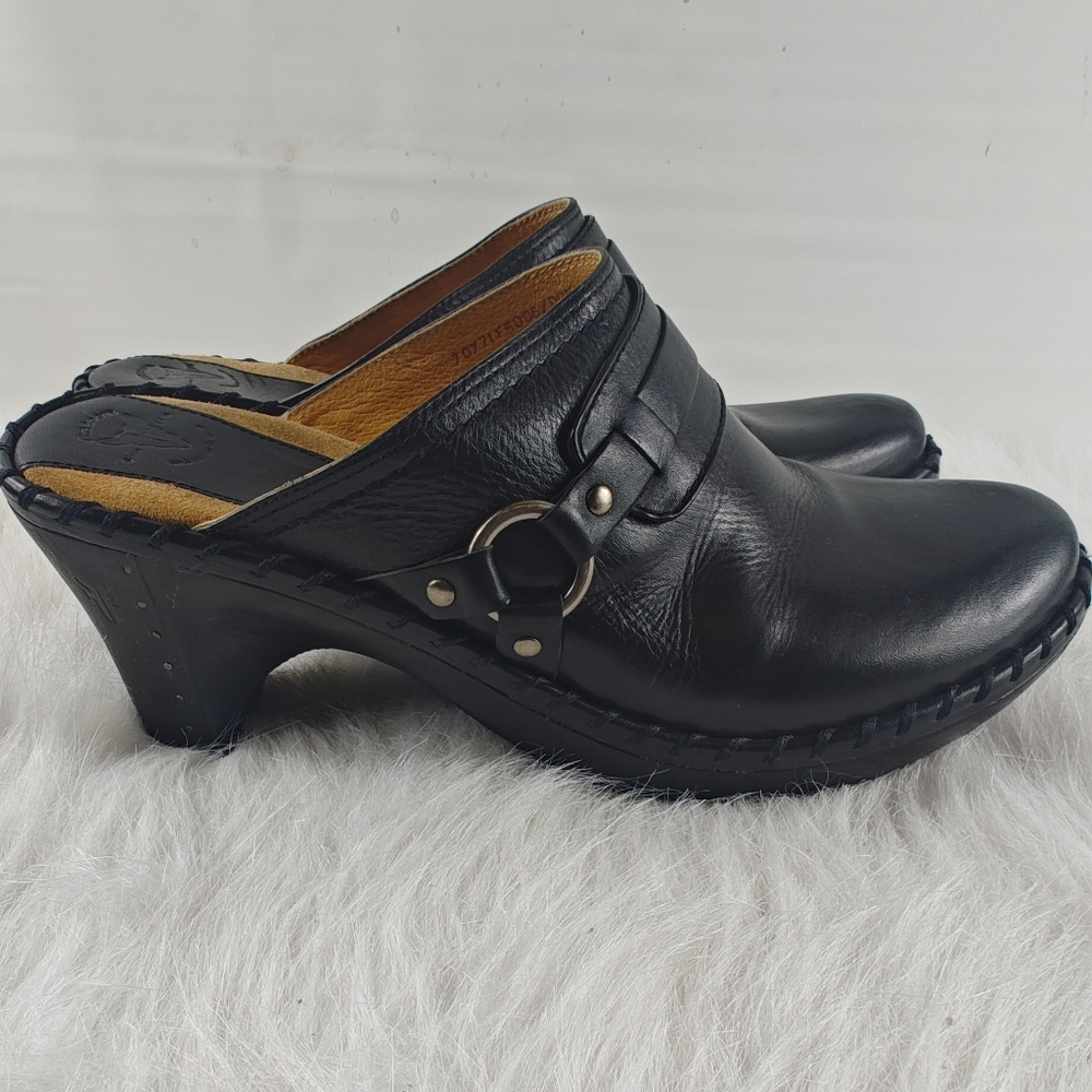 Frye Charlotte Ring Black Leather Mule Clogs size 9M - Picture 10 of 14
